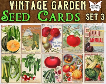 Vintage Garden Seed Cards Set3, ATC, Shabby, Ephemera Classic, Digital Images, Ephemera Printable, Digital Collage, Scrapbook Ephemera