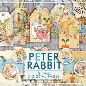 Beatrix Potter, Peter Rabbit, Tags, Peter Rabbit Printable Paper, Scrapbook Tags, Digital Paper, Printable Tag, Beatrix Potter Tag, Gift Tag