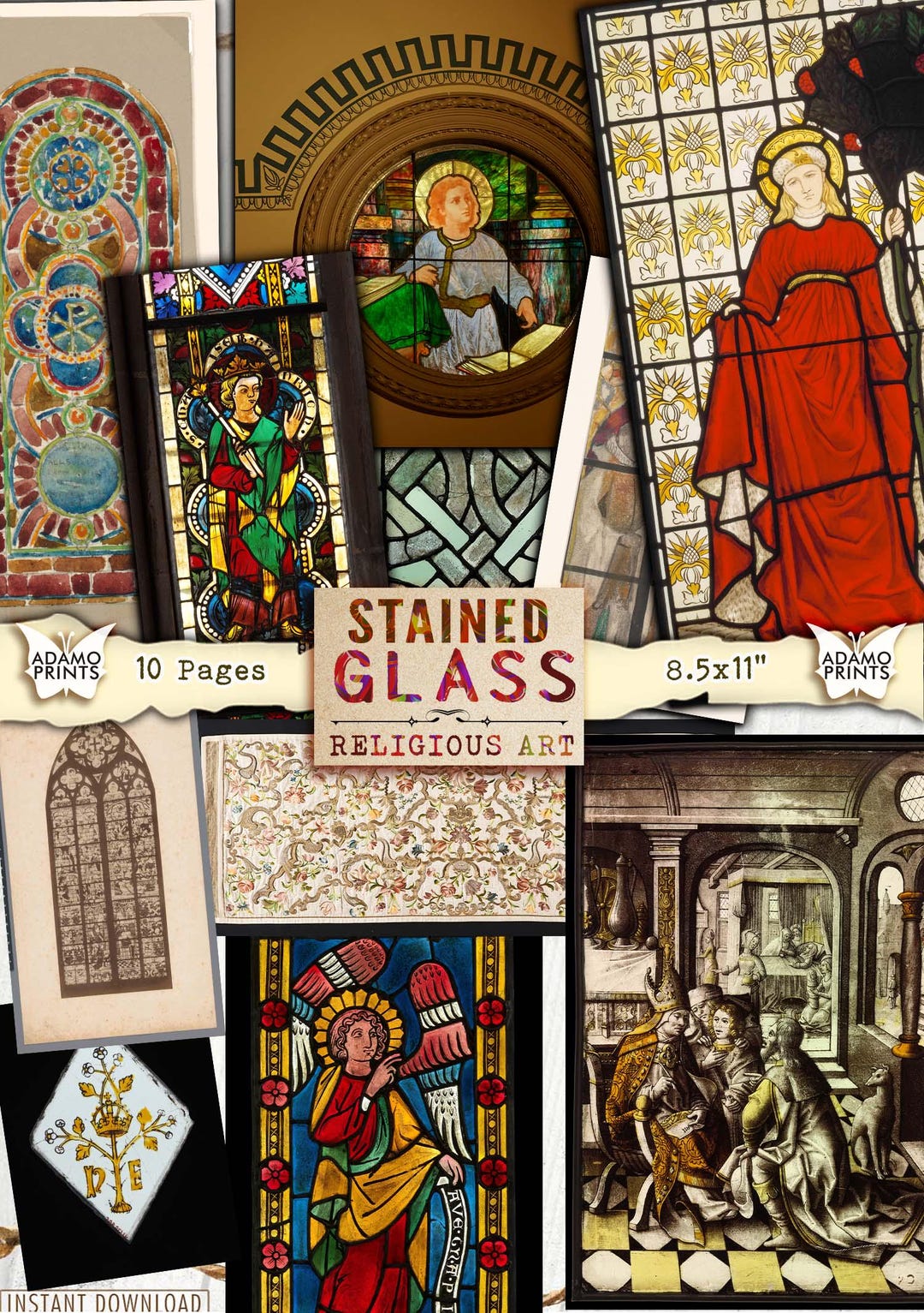 Antique Stained Glass Art: Renaissance Digital Collage Images (JPG ...