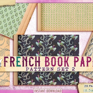 French Book Paper Pattern Set2, Cover Journal, Shabby Chic Paper, Paper Journal Kit, Wallpaper Digital, Digital Paper, Printable Background