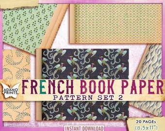 French Book Paper Pattern Set2, Cover Journal, Shabby Chic Paper, Paper Journal Kit, Wallpaper Digital, Digital Paper, Printable Background
