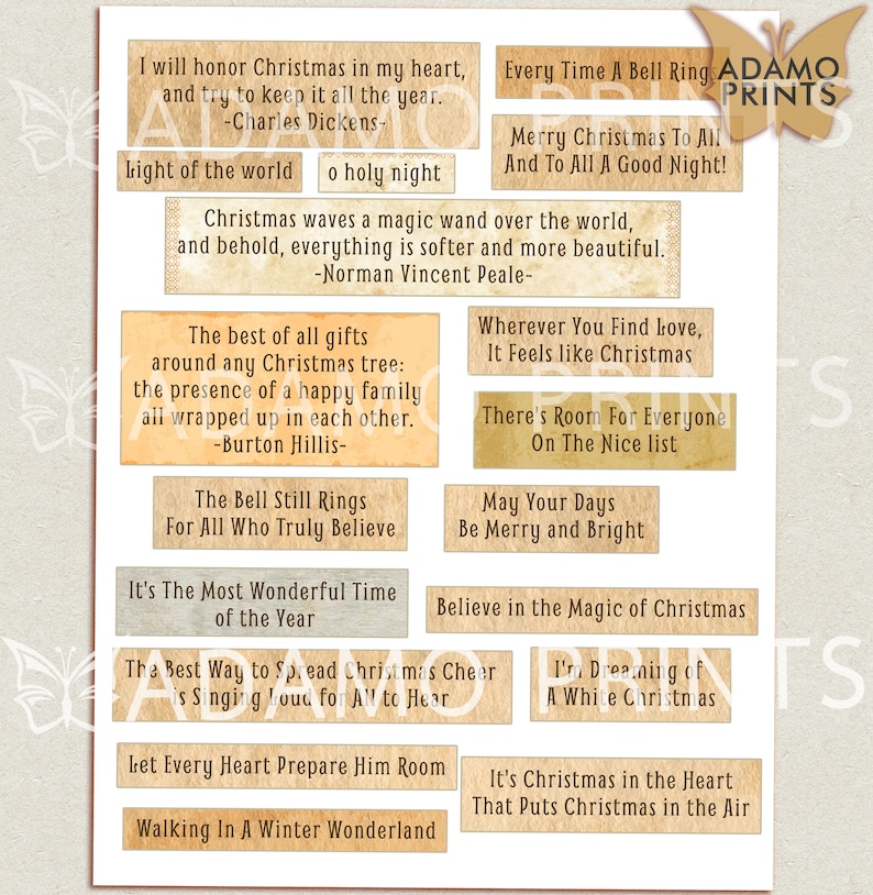 Christmas Phrases & Sayings, Journal Words, Parchment, Mixed Media, Phrases, Embellishment, Collage Sheet, Scrapbooking, Printable, Ephemera image 5