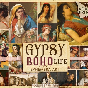 Vita boho zingara, Classico effimero, Digitale zingaro, Vintage, Classico, Effimero digitale, Boemia, Arte vintage, Collage digitale, Diario spazzatura