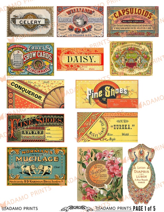 Rare Vintage Label Set1, Crate Labels, Color Labels, Digital