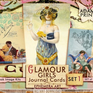 Glamour Girl Journal Cards Set1, Ephemera Classic, Digital, Clásico, Vintage, Scrapbook Mujeres Digital, Pinturas, Arte Alterado, Suministros de Arte