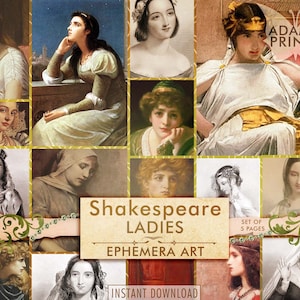 Shakespeare Ladies, Digital Images, Ephemera Classics, Classic, Vintage, Scrapbook Women Digital, Altered Art, Art Supplies, Download