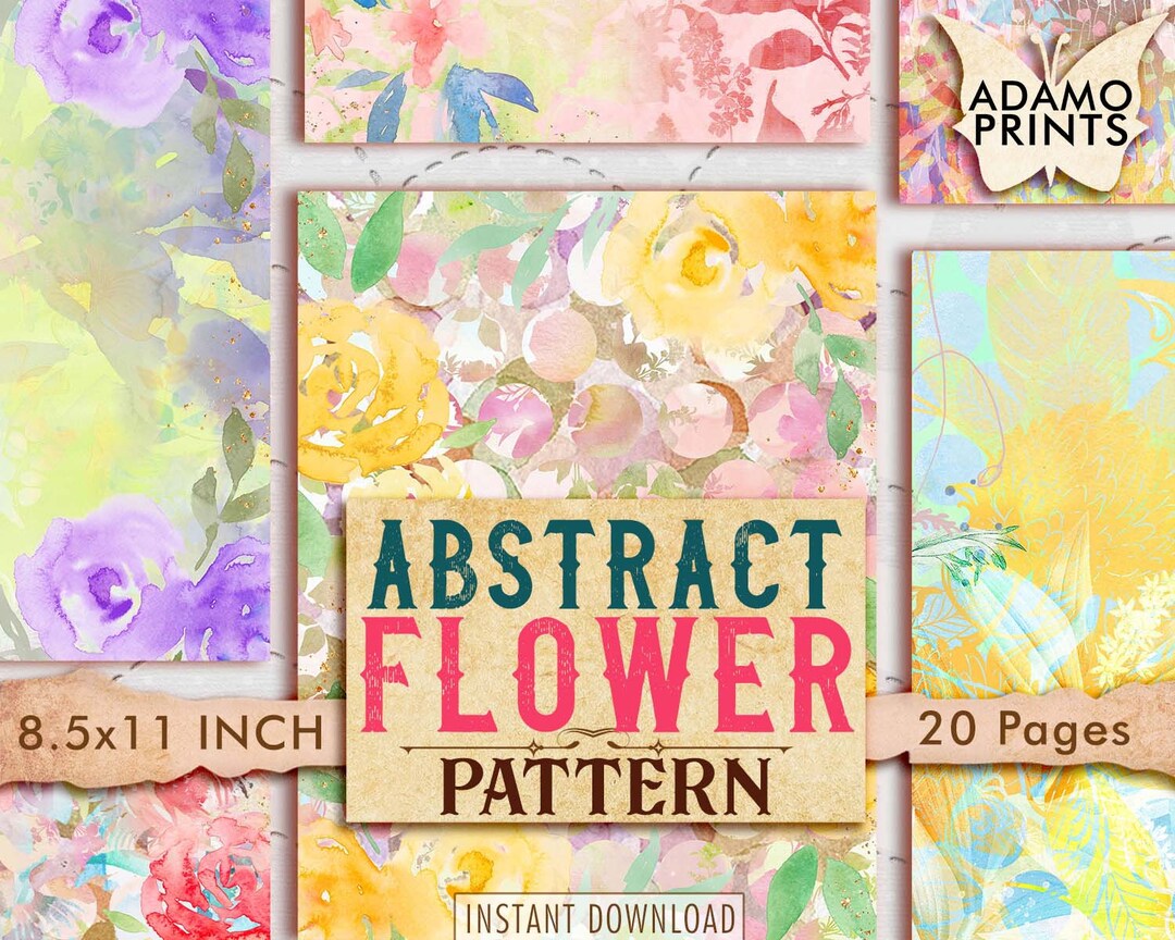 Abstract Flower Pattern, Watercolor, Junk Journaling Kit, Paper for ...