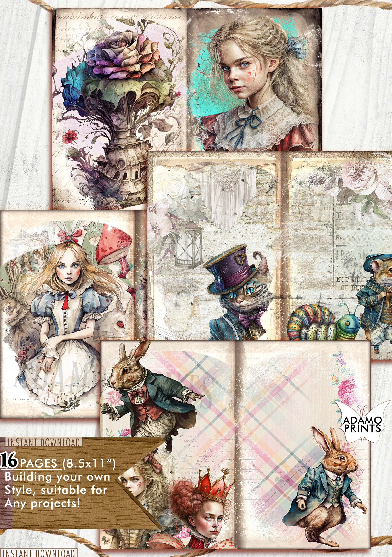 Classic Alice in Wonderland Junk Journal Kit, Alice Journal Pages ...