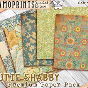 Paquete de papel Shabby con motivo, kit de diario basura, papel de collage, papeles Shabby Chic, hojas de collage imprimibles, efímera de collage, kits digitales