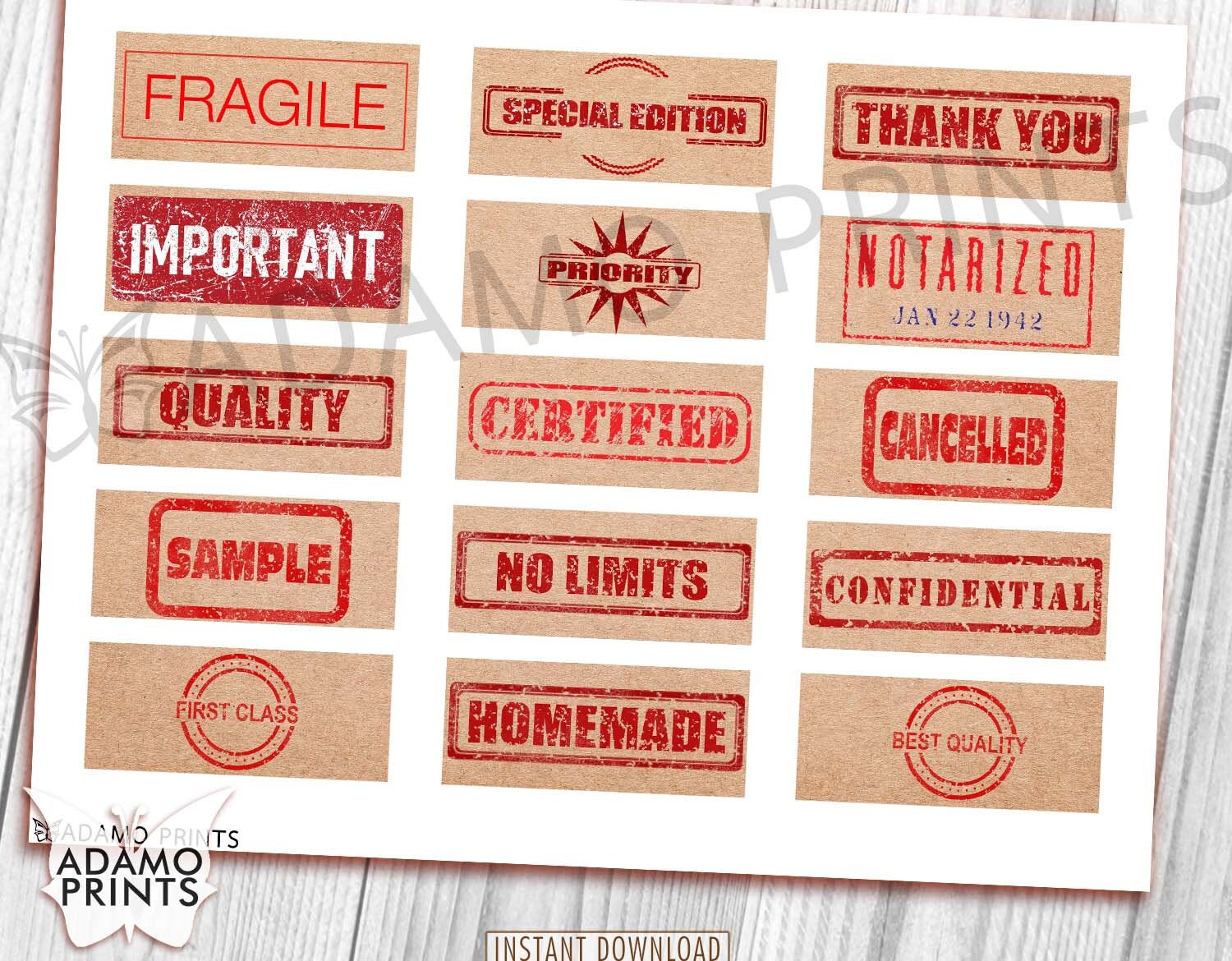 Message Labes Stamped Messages Kit, Vintage Labels, Digital Labels, Collage Sheet ...