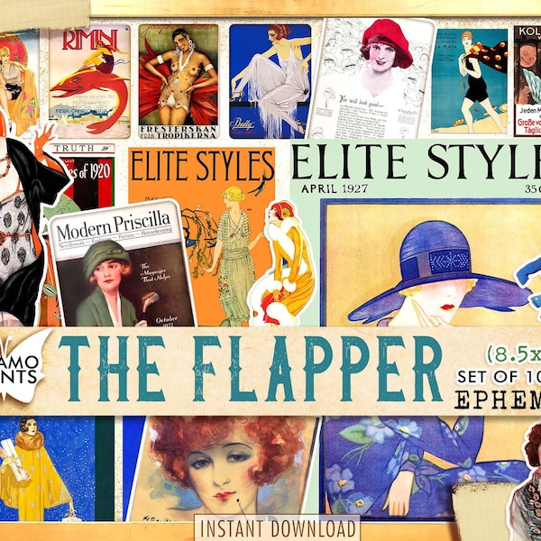 The Flapper, Fashion Digital, Vintage Art Deco, Ephemera Classic, Digital Image, Junk Journal, Scrapbook Women Digital, Art Supplies