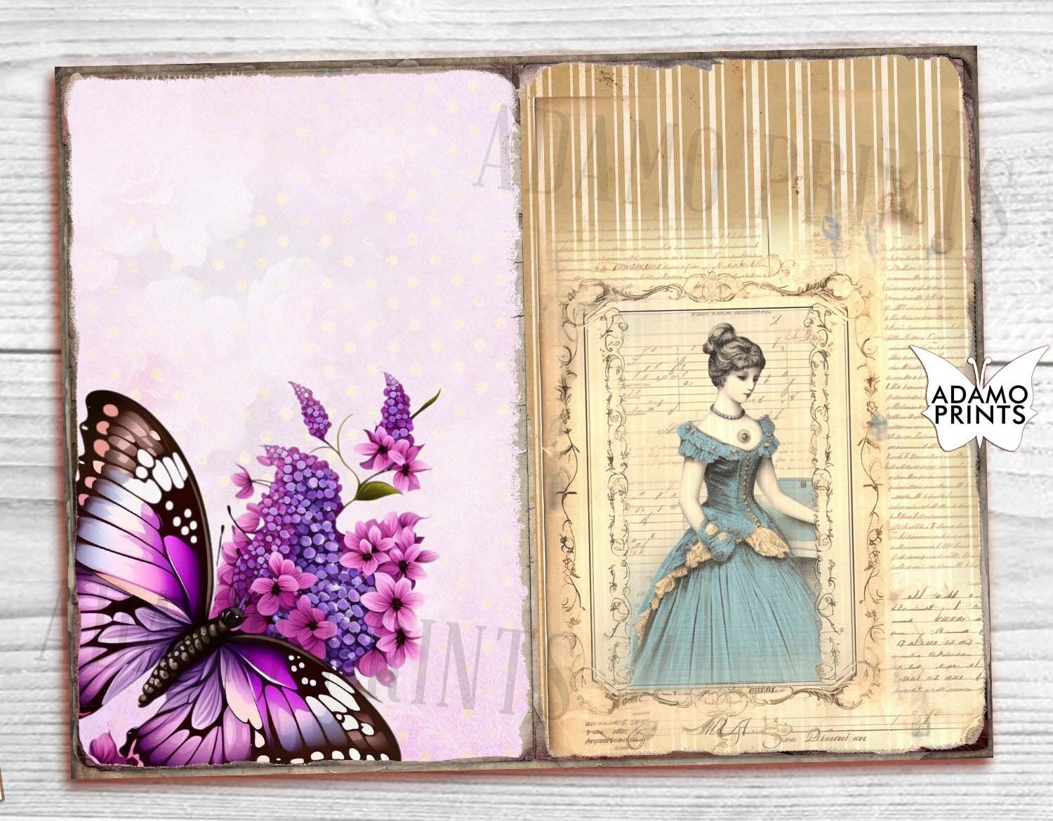 Purple Butterfly Junk Journal Pages Floral Journal Kit Garden Flower ...