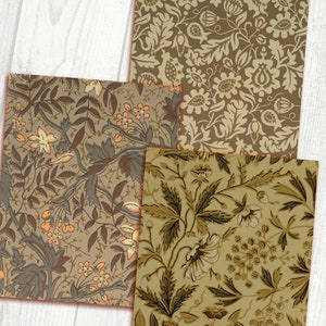 May include: Three digital paper patterns featuring floral designs in shades of brown, beige, and orange. The patterns are perfect for scrapbooking, card making, and other craft projects.
