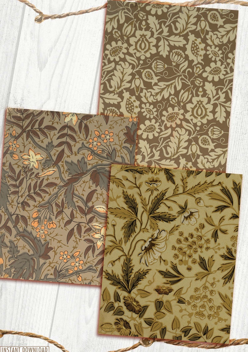 May include: Three digital paper patterns featuring floral designs in shades of brown, beige, and orange. The patterns are perfect for scrapbooking, card making, and other craft projects.