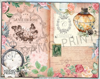 ローズホリデー、ジャンクジャーナルキット、ジャーナルページ、印刷