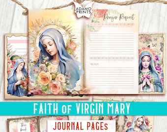 Páginas do diário da fé da Virgem Maria, diário religioso cristão, folhas de colagem, itens efêmeros para impressão, álbum de recortes Jesus Christian Paper Print