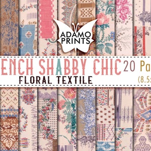 French Shabby Chic Floral Textile, Paper Pattern, Shabby Paper, Paper Journal Kit, Wallpaper Digital, Digital Paper, Printable Background