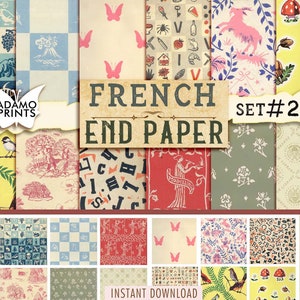 French End Paper Wallpaper Set2, Digital Paper, Flower, Antique Texture, Embellishment, Junk Journal, Printable Background, Scrapbook Kit