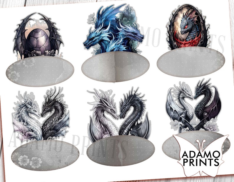 Black Couple Dragon Journal Kit, Blank & Lined Page, Magic, Collage ...