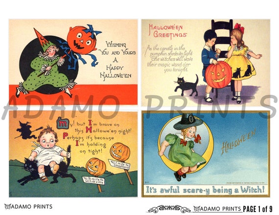 thumbnail image 2 of Nuanchu 80 Pcs Vintage Halloween Postcards 4 X 6 Retro Halloween Greeting Cards Scary Pumpkin Cats Postcards Horror Holiday Blank Cards For Friends Relatives, 20 Designs 2 of 11