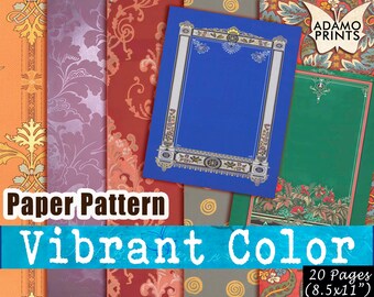 Papieren patroon levendige kleuren, Frans patroon, Junk Journaling Kit, bloemenbehang, digitaal behang, digitaal papier, afdrukbare achtergrond