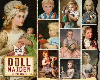 Doll Maiden, Children Digital, Ephemera Junk Journal, Ephemera Classics, Painting, Digital Images, Scrapbook Ephemera, Digital Collage