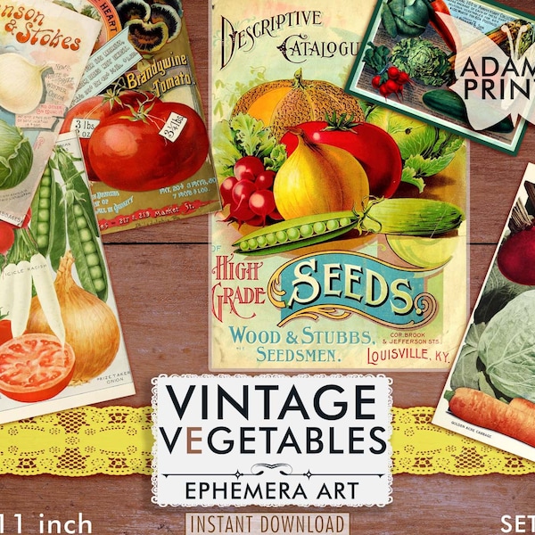 Vintage Vegetables Digital Images, Digital Ephemera, Art Ephemera, Digital Collage, Ephemera Classics, Scrapbook, Junk Journal, Download