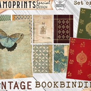 May include: Set of 13 vintage bookbinding digital papers. The papers feature a variety of patterns, including floral, geometric, and abstract designs. The papers are perfect for scrapbooking, card making, and other paper crafts.