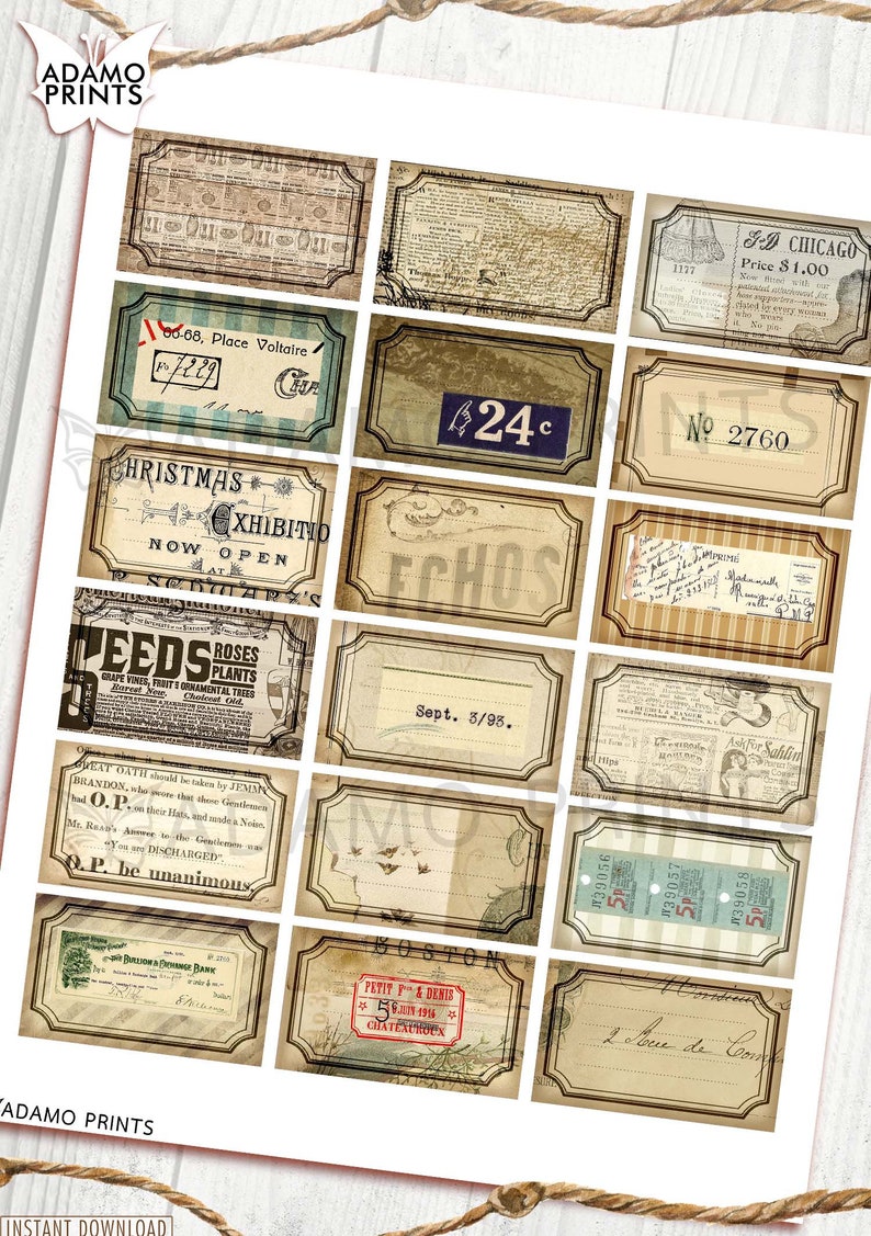 Vintage Script Label Tag Kit: Printable Collage Ephemera (PDF) - Etsy