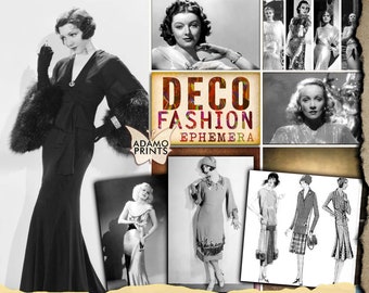 Moda Deco, Art Deco, Foto Digitale, Arte Vintage, Collage Digitale, Arte Effimera, Ritratti Classici Digitali, Kit per Album, Pagina di Diario