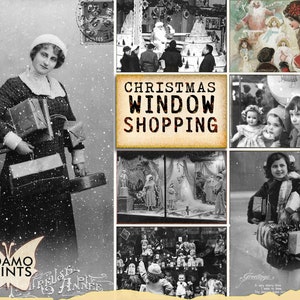 Vitrines de Natal, foto, imagens digitais, arte vintage, folha de colagem de Natal, cartões vintage, álbum de recortes, lixo eletrônico, ATC