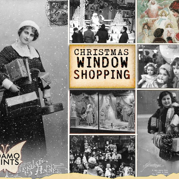 Christmas Window Shopping, Photo, Digital Images, Vintage Art, Collage Sheet Christmas, Vintage Cards, Scrapbook, Junk Journal, ATC