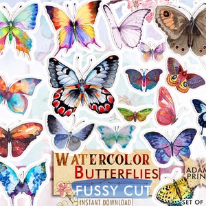 Watercolor Butterflies, Fussy Cut, Butterfly Embellishment, Scrapbook, Tags, Digital Images, Collage, Ephemera, Butterfly Journal
