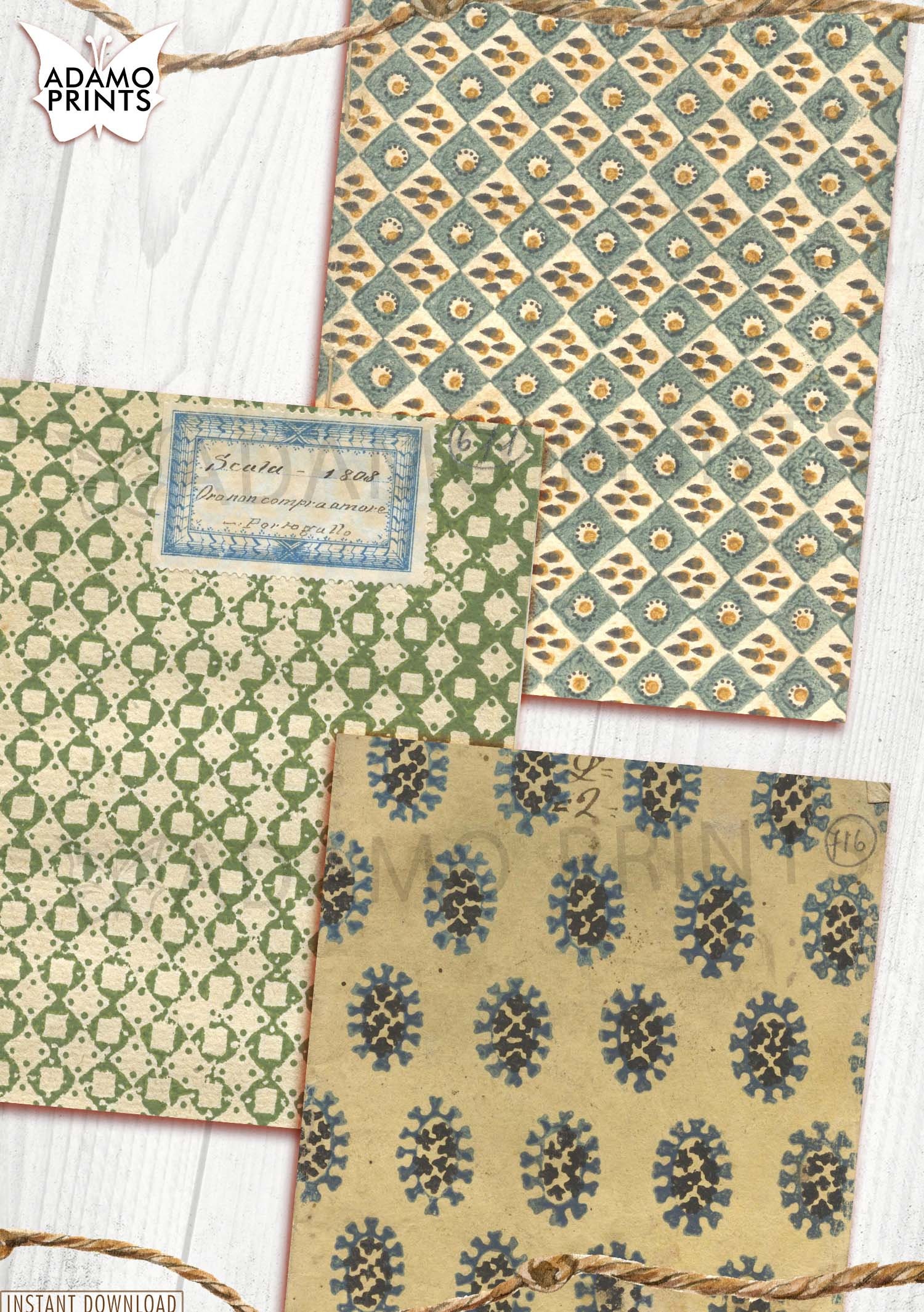 Abstract Block Print Pattern, Junk Journaling Kit, Paper for Journal ...
