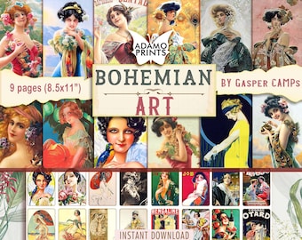 Bohemian Art by Gaspar CAMPS, Digital Image, Boho, ATC, Vintage women, Digital Ephemera, Bohemia, Vintage Art, Digital Collage, Junk Journal