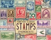 Forever Classic Stamps, Faux Stamp, Ephemera Kit, Digital Stamps, Junk Journal, Collage Sheet, Scrapbook, Digital Kit, Embellishment