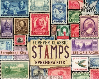 Forever Classic Stamps, Faux Stamp, Ephemera Kit, Digital Stamps, Junk Journal, Collage Sheet, Scrapbook, Digital Kit, Embellishment