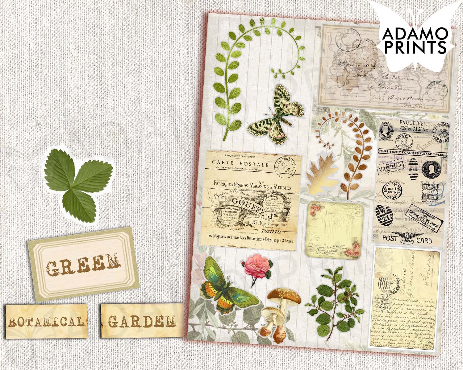 Botanical Kit Pocket Tags, Junk Journal Kit, Ephemera Tags, Collage ...