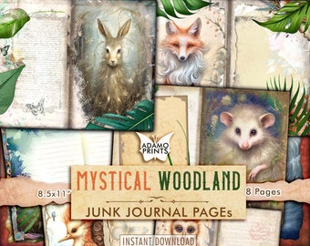 Mystical Woodland Junk Journal Pages, Nature Collage Junk Journal Digital Kit,  Printable Forest, Junk Journal Paper, Blank & Line Journal