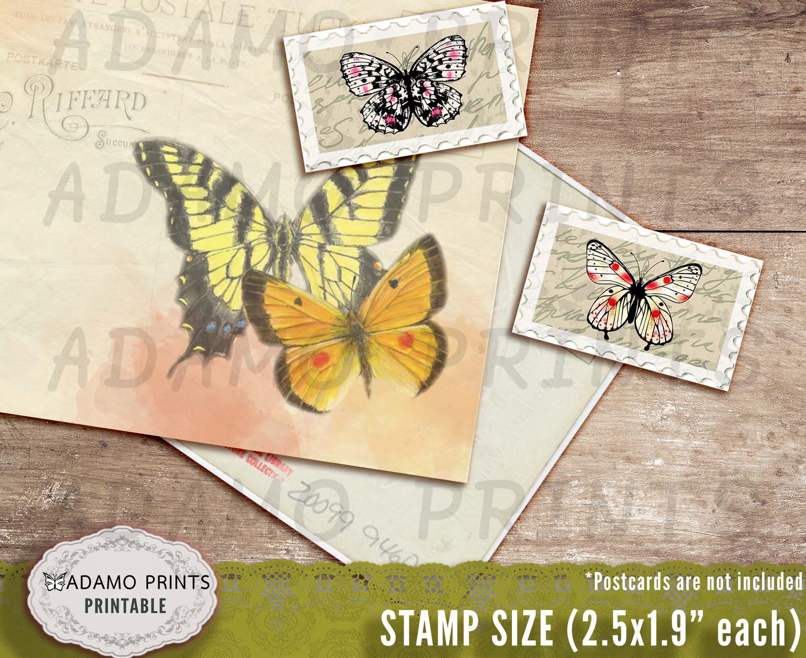 Butterfly Stamps Set2 Faux Stamp Postage Stamp Digital Junk Etsy