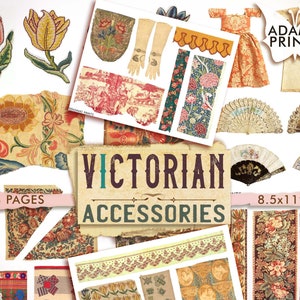 Victoriaanse accessoires, kieskeurige snit, mode, digitale vintage kunst, retro objecten, collageblad, Ephemera Classic, plakboek, dagboekbenodigdheden