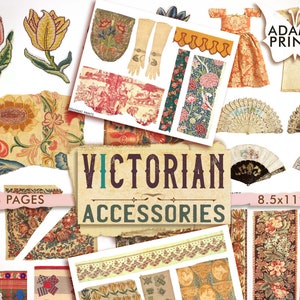 Victorian Accessories, Fussy Cut, Fashion, Digital Vintage Art, Retro Objects, Collage Sheet, Ephemera Classic, Scrapbook, Journal Supplies