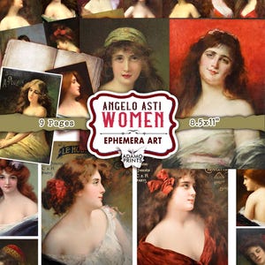 Art féminin Angelo Asti, belles pin-up italiennes, peintures éphémères classiques, kit de carnet de cartes vintage femmes, images numériques de scrapbooking