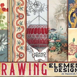 Padrão de design de elemento de desenho, floral, kit de registro de lixo eletrônico, papel para kit de diário, papel de parede digital, papel digital, fundo para impressão