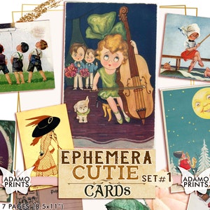 Ephemera Cutie Cards Set1, digitale Bilder, Postkarten, ATC, Ephemera Classics, druckbare Bilder, Vintage Kunst, digitale Collage, Scrapbook Kit