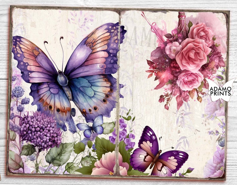 Purple Butterfly Junk Journal Pages Floral Journal Kit Garden Flower ...