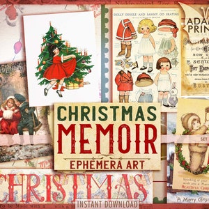 Kerst Memoir, december, kerstkaarten, collage blad Kerstmis, vintage kaarten, plakboek, ongewenste dagboek, ATC, Ephemera Classics