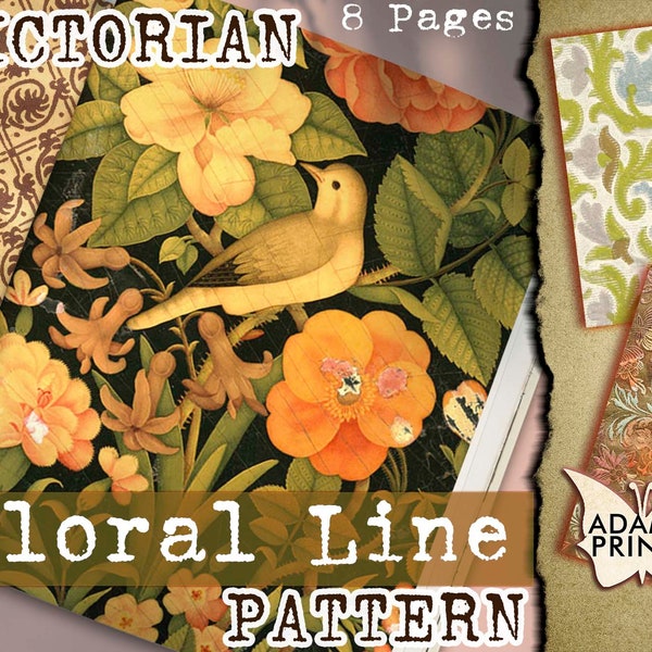 Floral Line Pattern, Victorian Wallpaper, Printable Images, Vintage Art, Scrapbook Ephemera, Ephemera Classics, Junk Journaling Paper