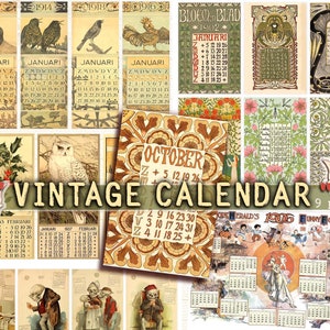 Vintage Calendar, Art Nouveau, Vintage Art, Ephemera Classic, Alter Art Digital, Digital Kit, Scrapbook Kit, Journal Kit, Ephemera Pack, ATC