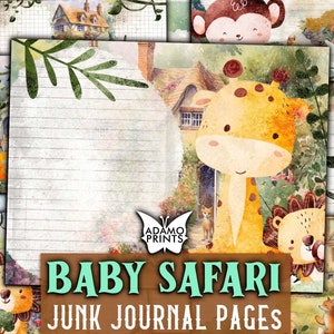 Páginas de diario basura de Baby Safari, kit digital de diario basura de collage de naturaleza, bosque imprimible, papel de diario basura, kit de diario forrado